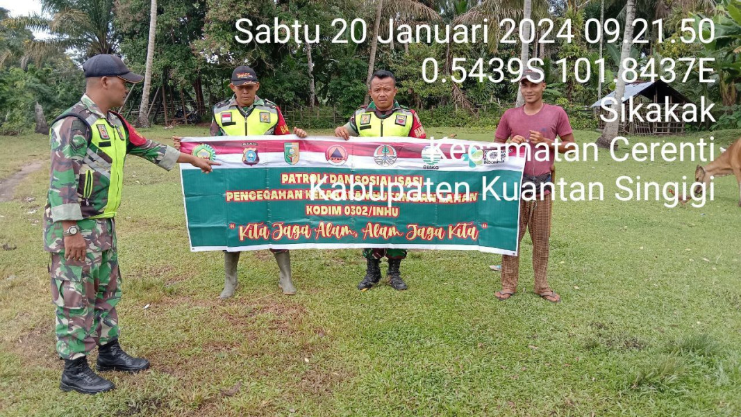 Di desa Sikakak Kecamatan Cerenti Para Babinsa Koramil 06/Cerenti Kodim 0302/Inhu Rutin Laksanakan Sosialisasi Dan Patroli Karhutla