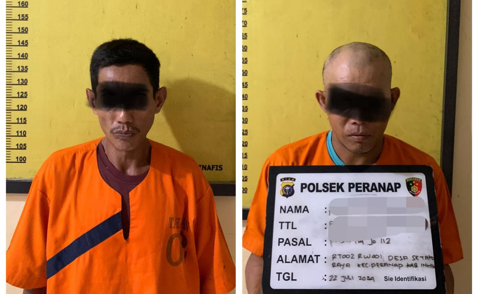 Polsek Peranap Ringkus Dua Pengedar Narkoba, 7,24 Gram Sabu Disita