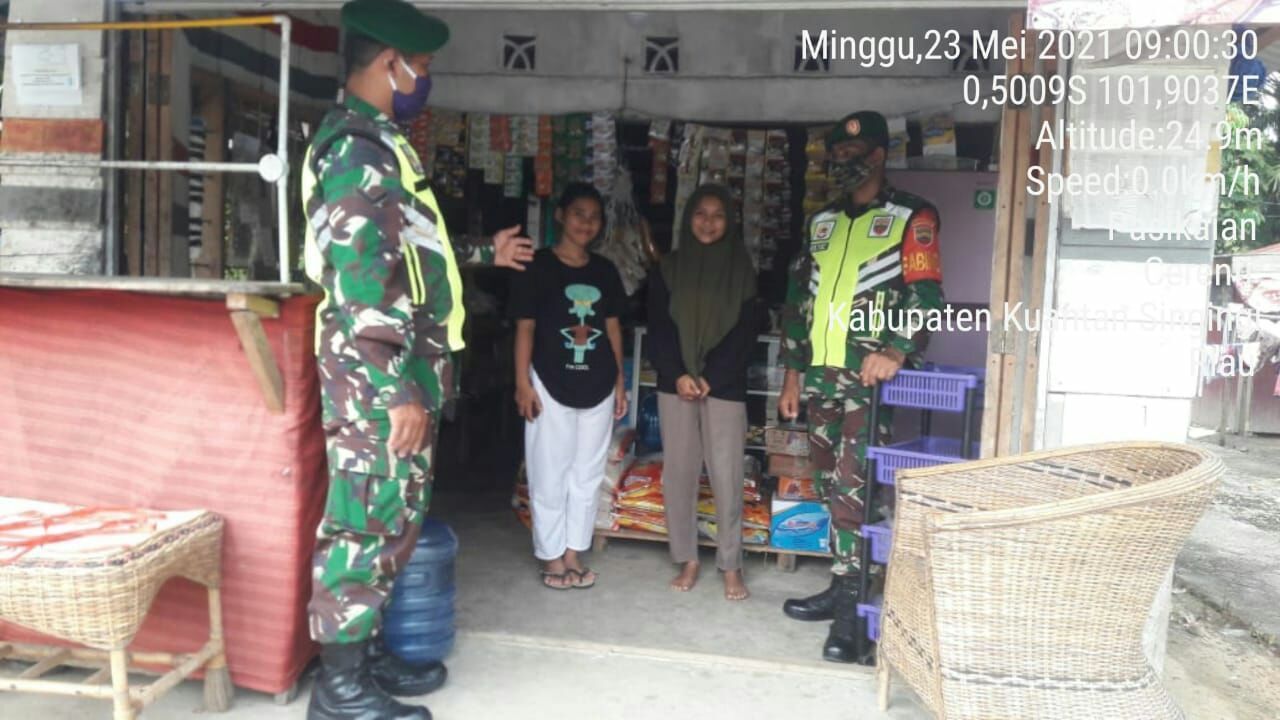 Penegakan Disiplin Protokol Kesehatan Oleh Serda Dumen Siregar Babinsa Koramil 06/ Cerenti Kodim 0302/Inhu