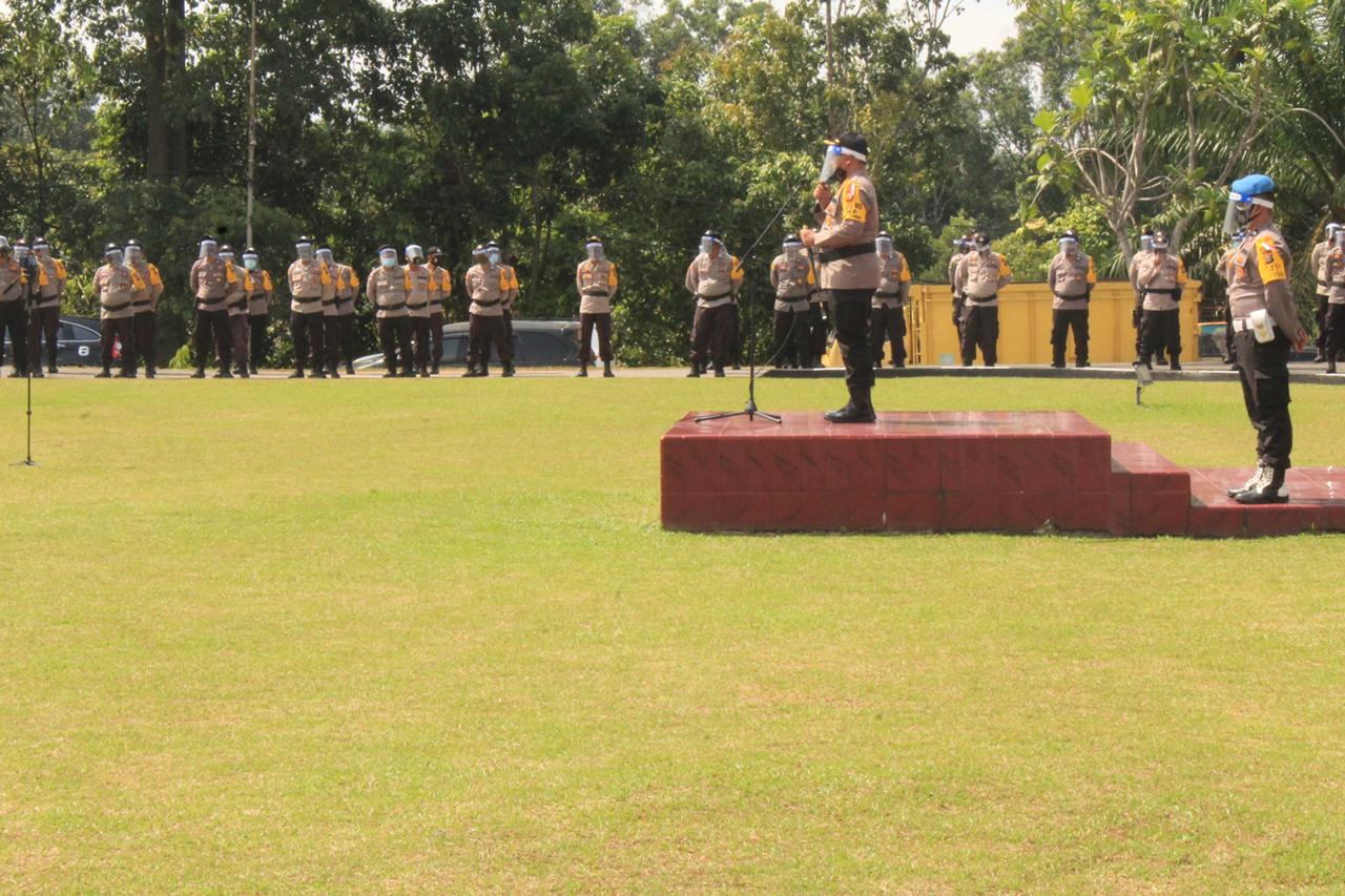 Sebanyak 249 Personel Pam TPS, Kapolres Pimpin Apel Pergeseran PAM TPS Operasi Mantap  Praja Lancang Kuning