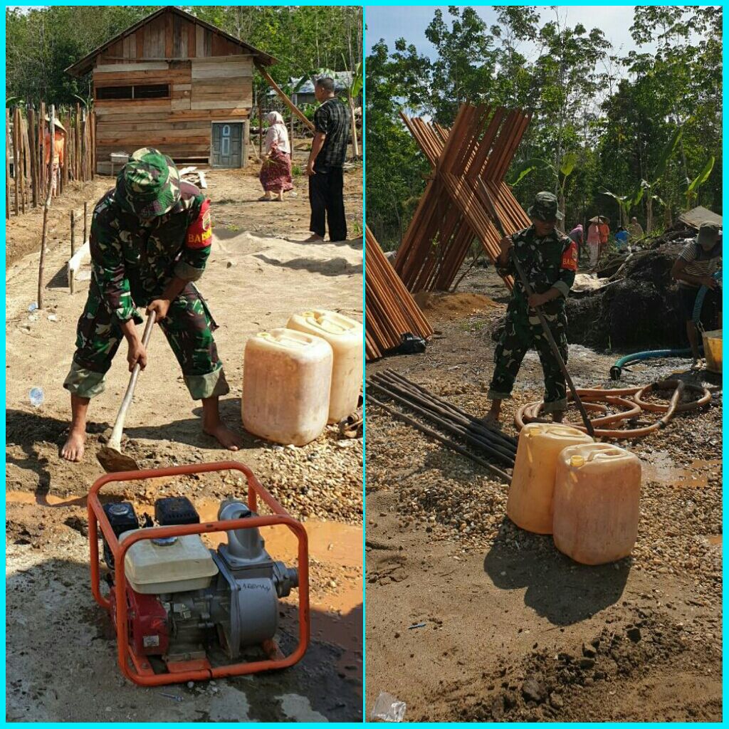 Babinsa Koramil 07/Kuantan Hilir Gotong Royong Bersama Masyarakat Membuat Pondasi TK Al Manar Di Desa Sungai Sorik.