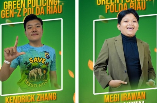 Dua Figur Muda, Megi Irawan dan Kendrick Zhang, Didapuk Jadi Duta Green Policing Polda Riau