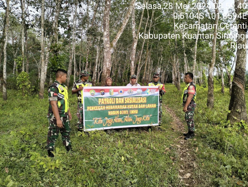 Babinsa Koramil 06/Cerenti Kodim 0302/Inhu Terus Patroli Dan Sosialisasi Tentang Bahaya Karhutla 