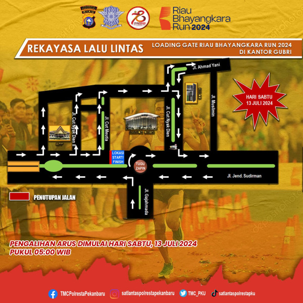 Besok Event Bhayangkara Run, Simak Pengalihan Arus Lalin di Sejumlah Ruas Jalan Kota Pekanbaru