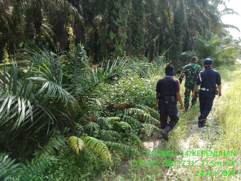 Babinsa Koramil 14/Kepenuhan Tetap Patroli Karhutla di Tengah Pandemi Covid-19