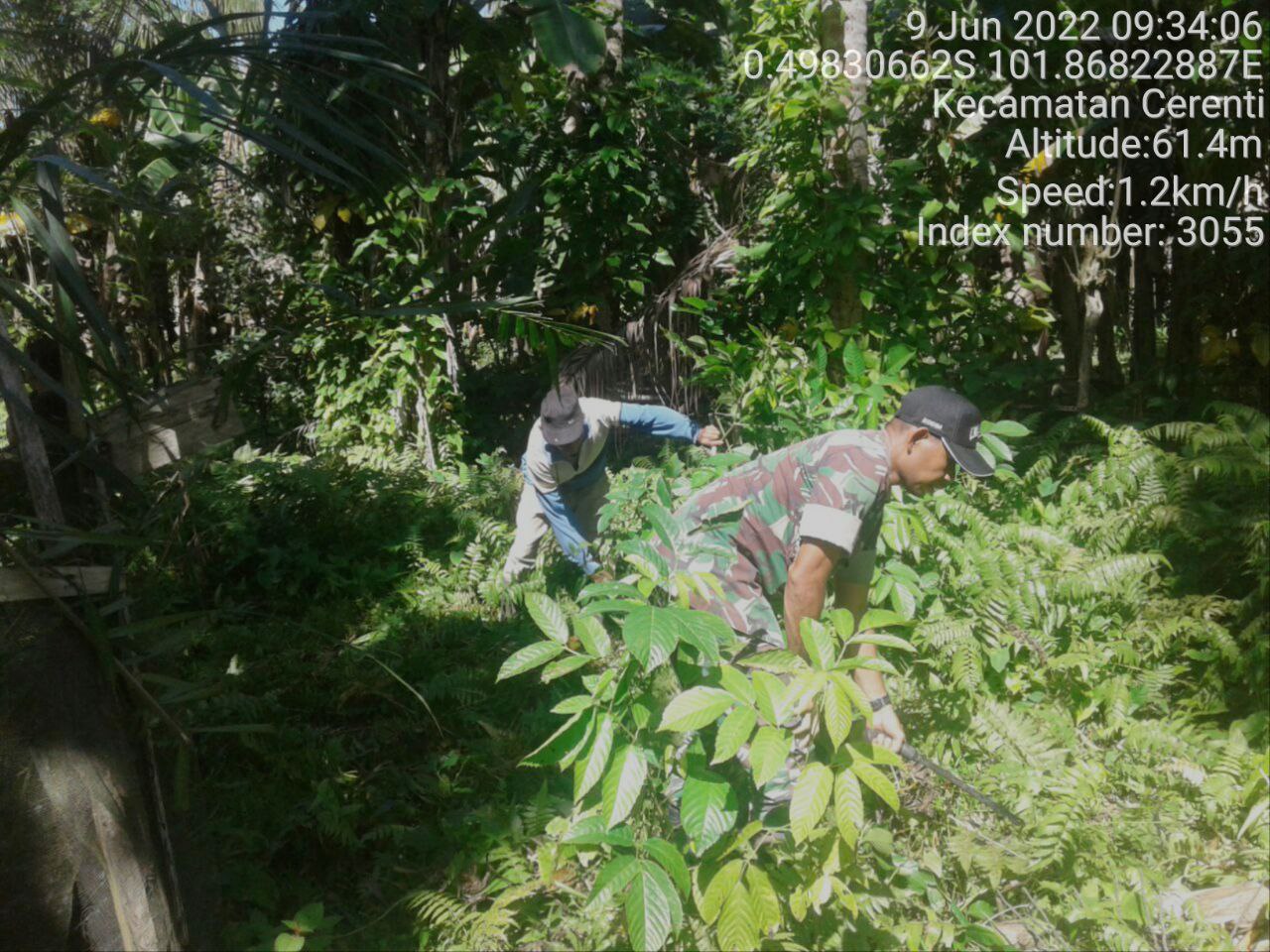 Babinsa Koramil 06/Cerenti Kodim 0302/Inhu Bantu Warga Untuk Membuka Jalan Kekebun
